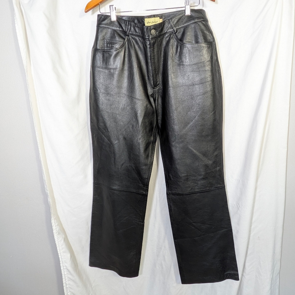 Rem Garson Black Leather Mid High-waisted Pants, Lined, Soft, 34‎